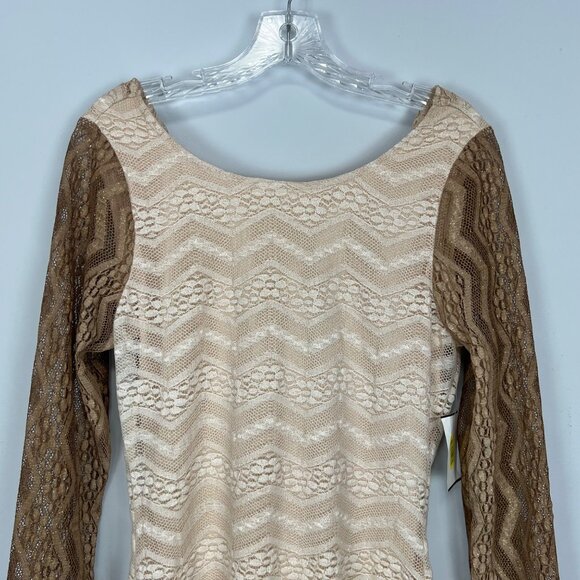 Honey and Rosie Juniors Glittery Chevron Stripe Lace Dress Brown Ombre size L - Picture 2 of 11